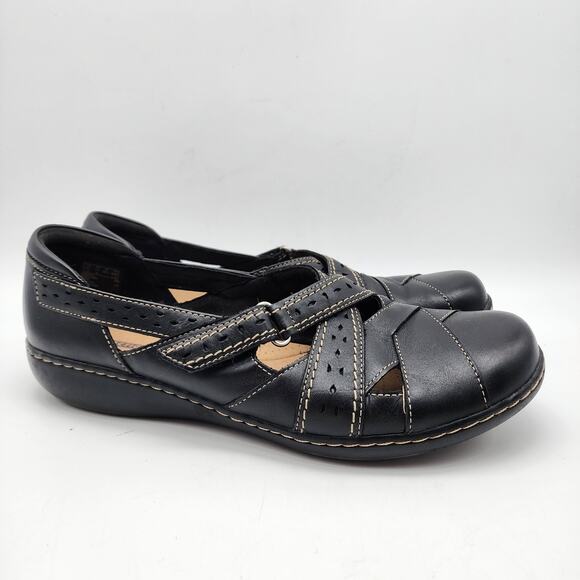 Clarks Bendables Ashland Spin Q Shoes Size 11 Black Leather Comfort Closed Toe - Picture 1 of 13